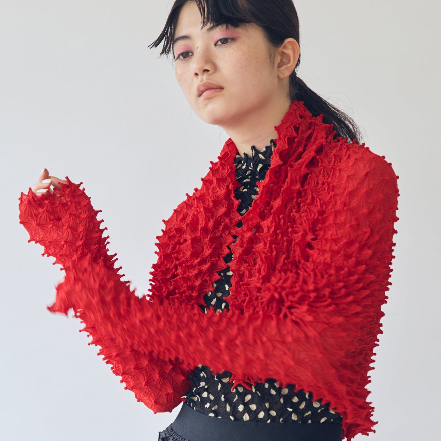 Bunzaburo's spiky shibori red cardigan