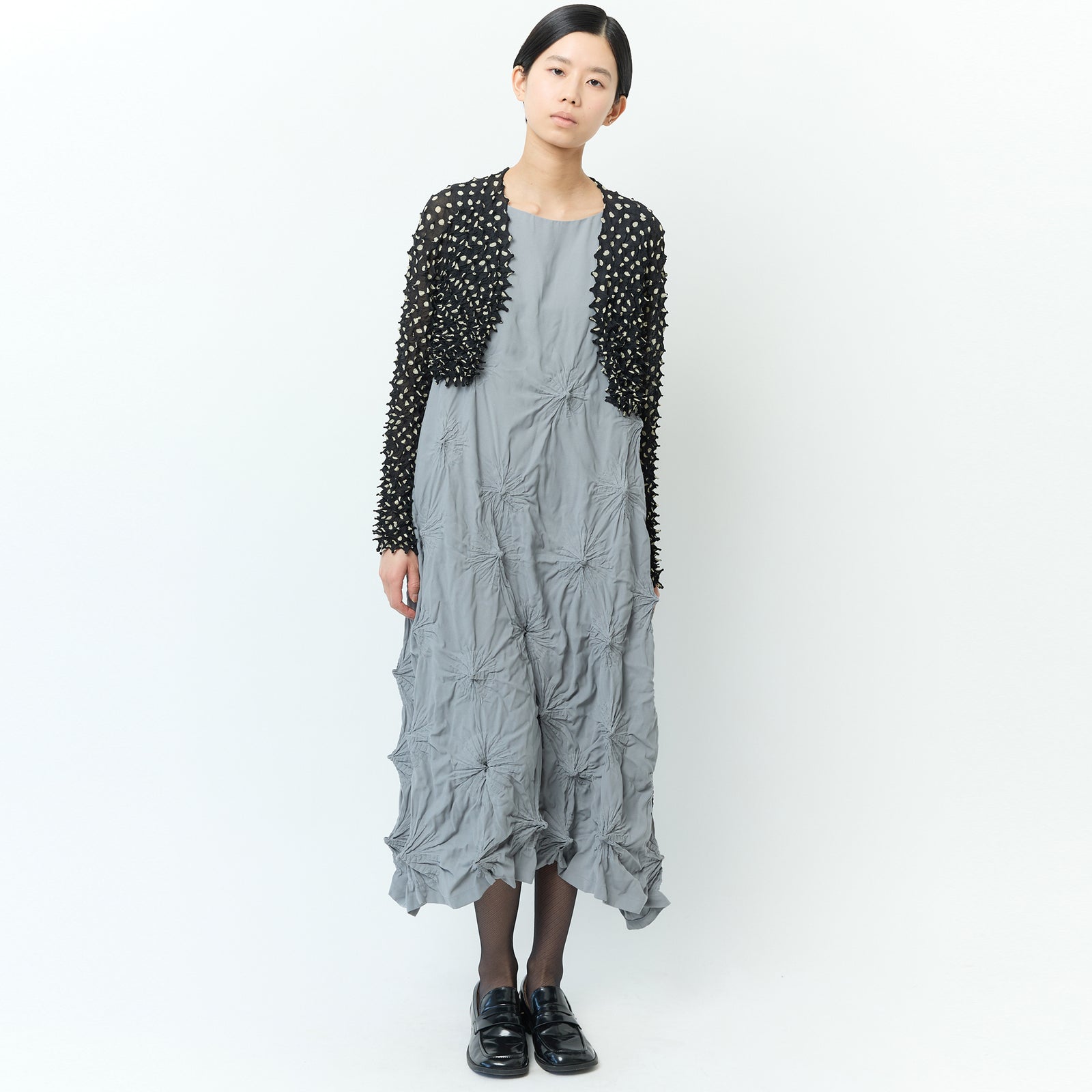 Spiky Shibori Cropped Cardigan - Chiffon/Dot Pattern