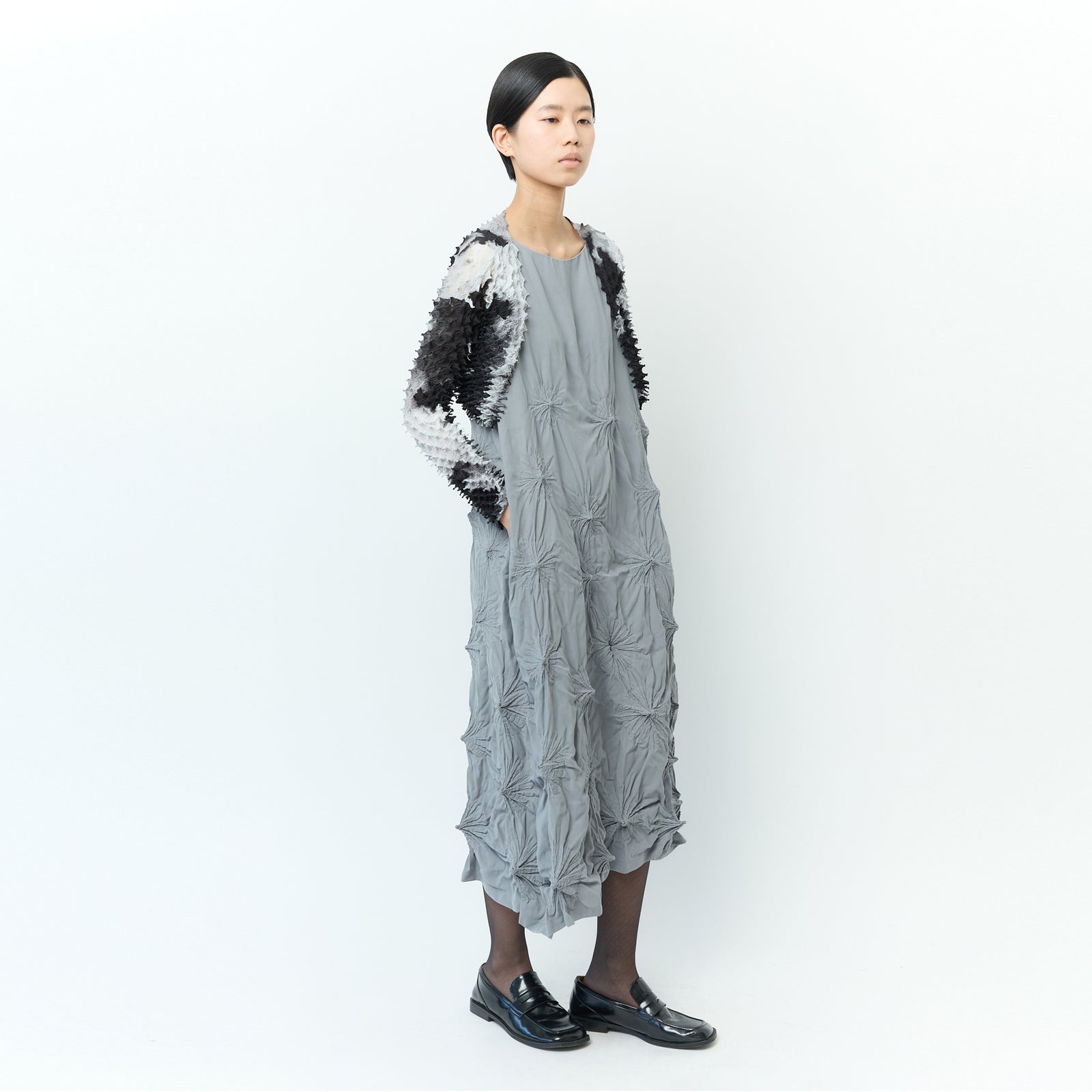  Spiky Shibori Cropped Cardigan - Chiffon/"Nijimi" Pattern