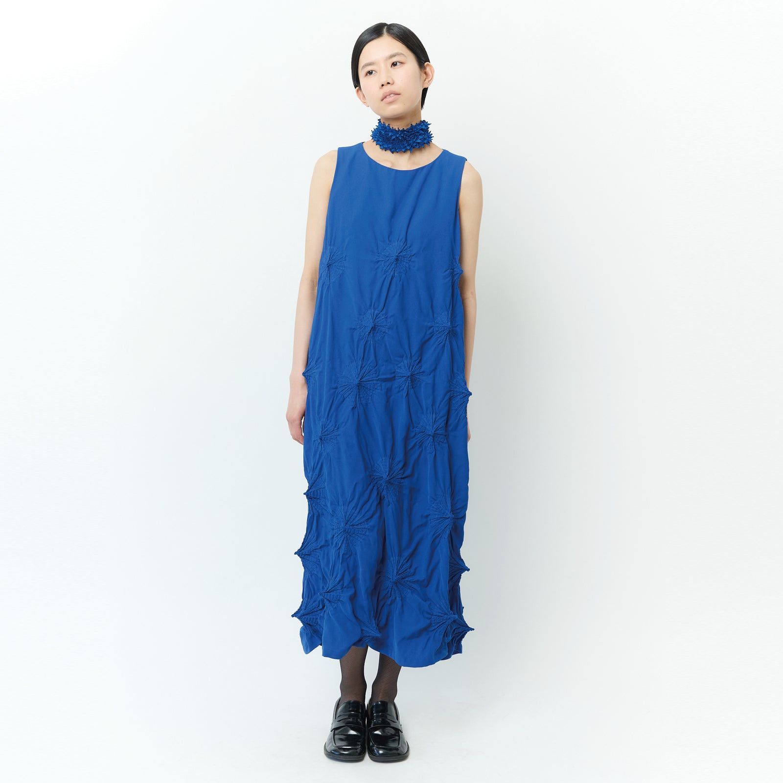 Rolled-Up Shibori Sleeveless Dress, Amundsen/Solid Color