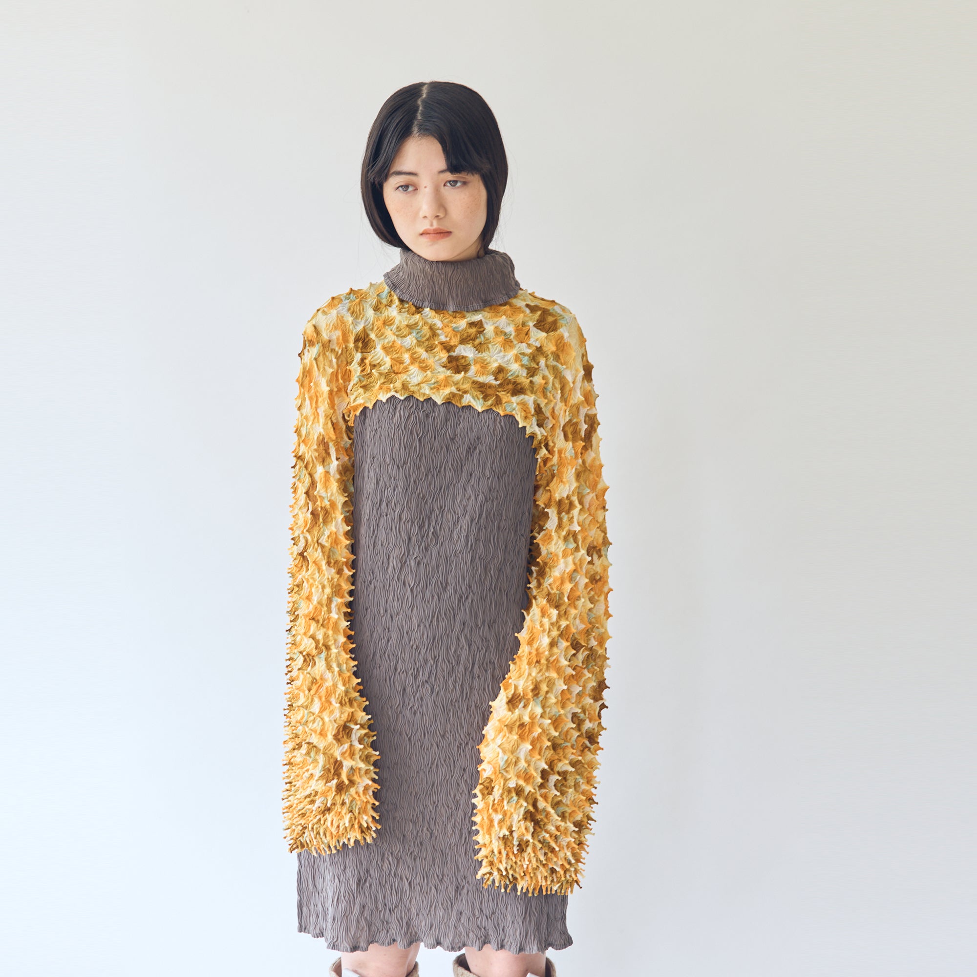 Spiky Shibori Super Crop Top with Bell Sleeves - Unevenly Dyed Chiffon