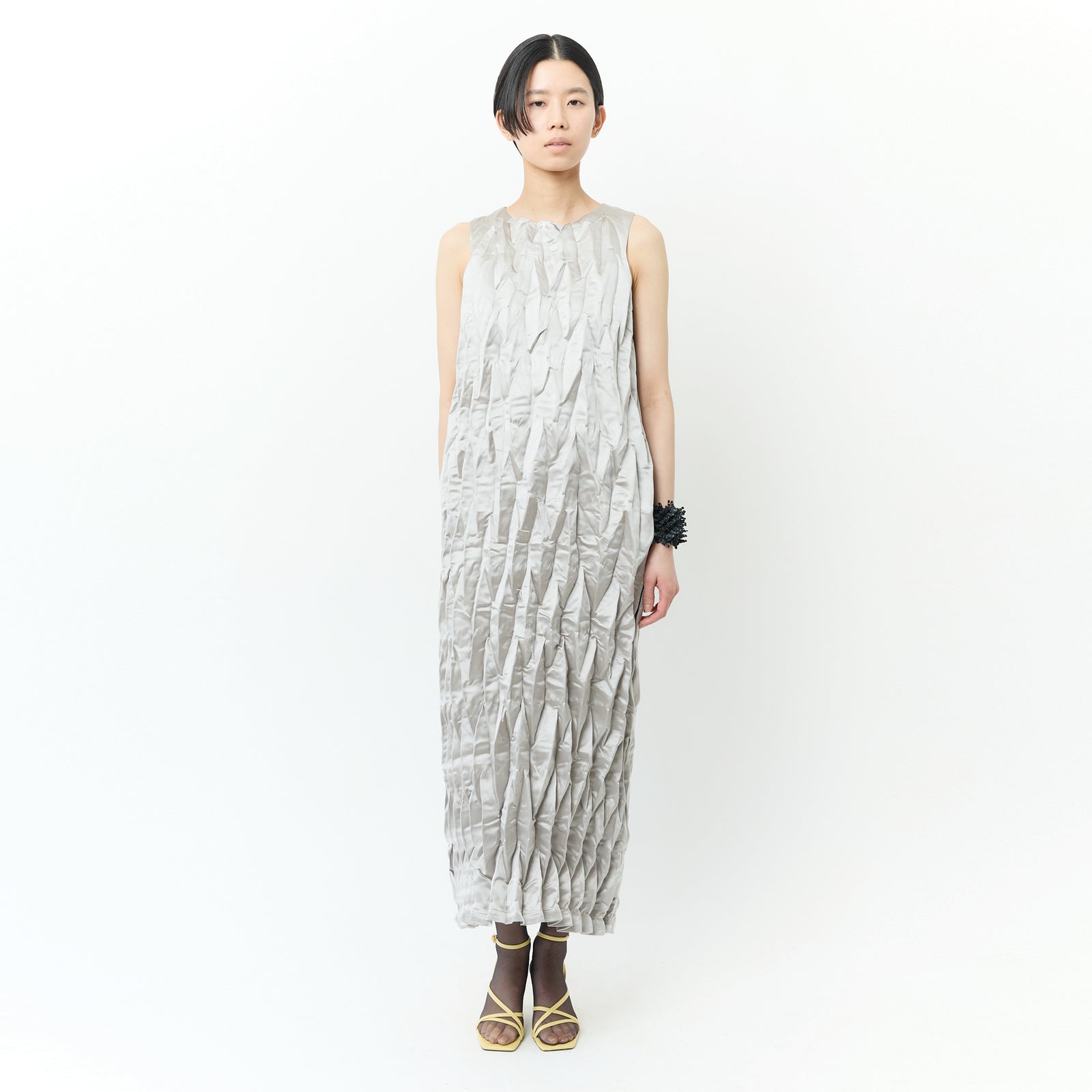 Sleeveless Dress with Accordion Pleats - Solid Colors